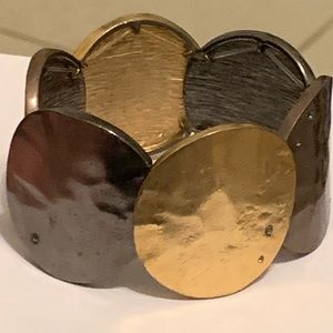 Vintage Kenneth Cole Tri Color Hammered Disc Stretch Bracelet Rounds
